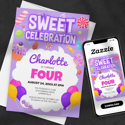 Zoete Viering: Candyland Verjaardagsfeestje Kaart