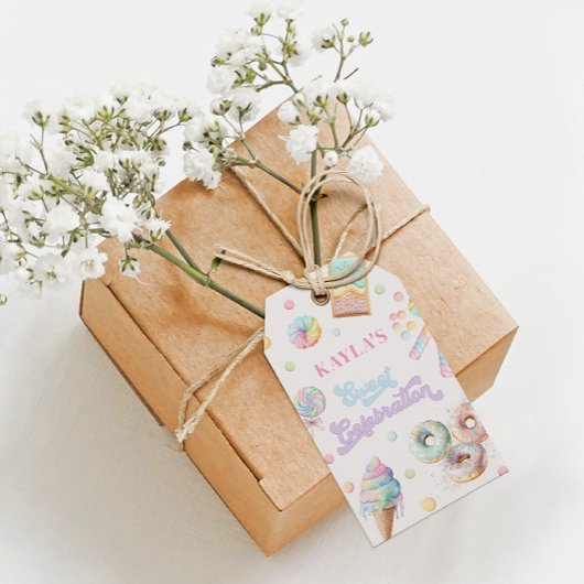 Zoete Viering Pastelkleurig Snoep Land Meisje Verj Cadeaulabel