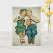 Zoete Vintage Hartjes uit de Kindertijd Kaart (Gele Bloem)