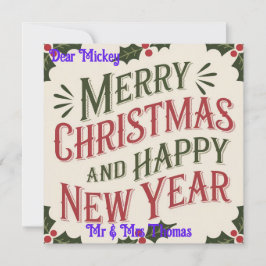 Zoete Vintage Kerst- en Nieuwjaarswenskaart  Kaart