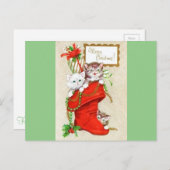 Zoete vintage kerst Kittens Feestdagenkaart (Voorkant / Achterkant)