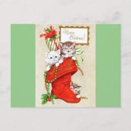 Zoete vintage kerst Kittens Feestdagenkaart