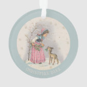 Zoete Vintage Kerst Scene Meisje Ree Ornament (achterkant)