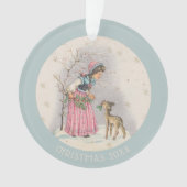 Zoete Vintage Kerst Scene Meisje Ree Ornament (voorkant)
