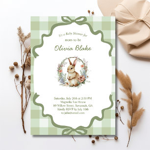 Zoete Vintage Konijn – Salie Groene Baby Shower Kaart