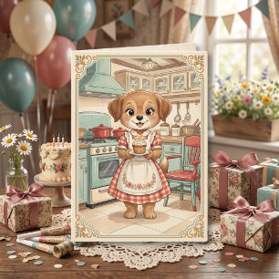 Zoete Vintage Pup Verjaardagskaart voor tante Kaart