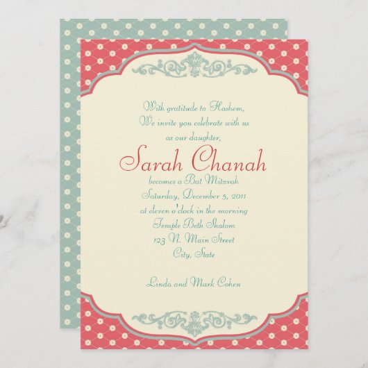 Zoete Vintage Uitnodiging (Voorkant / Achterkant)