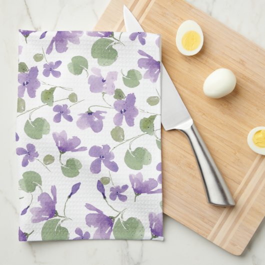 Zoete viooltjes keukenhanddoek (Quarter Fold)