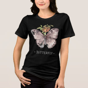 Zoete vlinder en bloemen Chic Waterverf zwart Tri-Blend Shirt