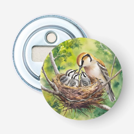Zoete vogel nest schildering button flesopener (Voorkant)