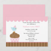 Zoete vogel op Cupcake Birthday Uitnodiging (Voorkant / Achterkant)