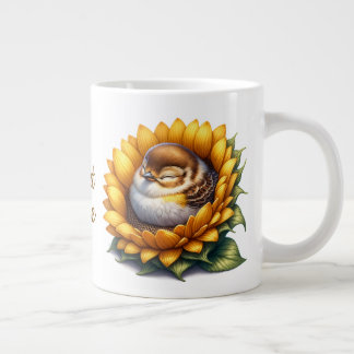 Zoete Vogel Slaapswaluw Op Zonnebloem Grote Koffiekop