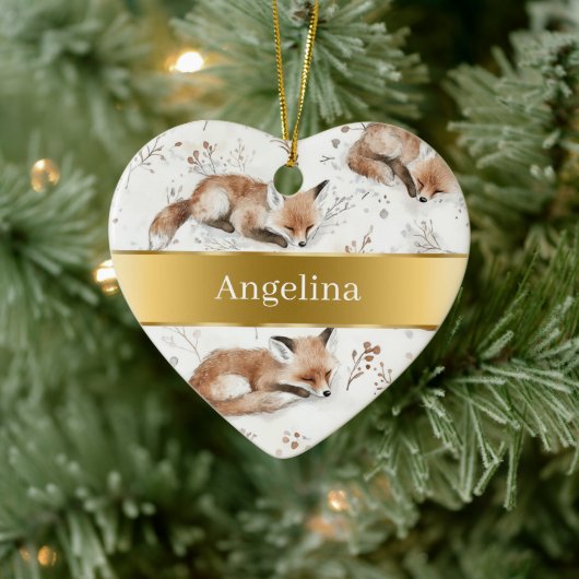 Zoete Vos Gouden Lint Kerstmis Keramisch Ornament (Boom)