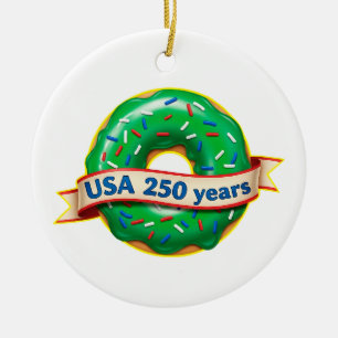 Zoete Vrijheidsdonut VS 250 Jaar Keramisch Ornament