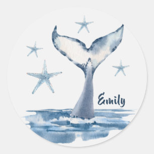 Zoete walvis in het Zee met naam Ronde Sticker