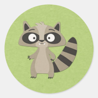 Zoete wasbeer op groen ronde sticker