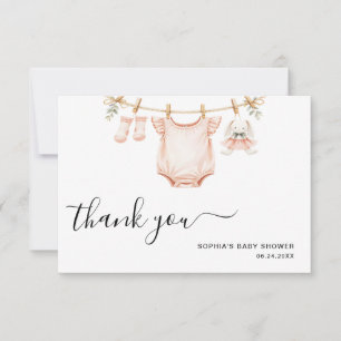 Zoete Waslijn Meisjesachtige Moderne Baby Shower Bedankkaart