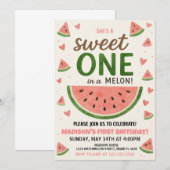 Zoete watermeloen eerste verjaardag uitnodiging (Voorkant / Achterkant)