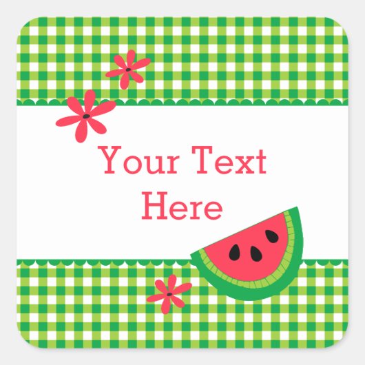 Zoete Watermeloen Plaid Vierkante Sticker (Voorkant)