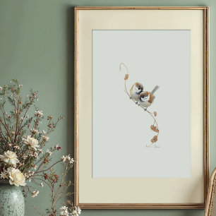 Zoete waterspreeuwen paar watercolor kunst poster