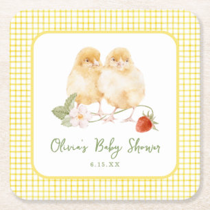 Zoete Waterverf Aardbei Kuikens Baby Shower Kartonnen Onderzetters