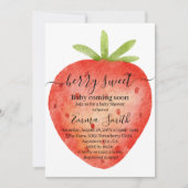 Zoete Waterverf Babyshower Uitnodiging met Aardbei (Voorkant)