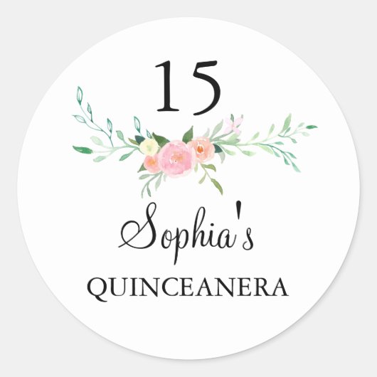 Zoete Waterverf Bloemen Roze Quinceanera Sticker (Voorkant)