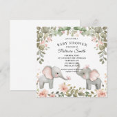 Zoete Waterverf Bloemenolifant Baby shower Kaart (Voorkant / Achterkant)