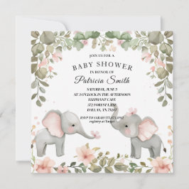 Zoete Waterverf Bloemenolifant Baby shower Kaart