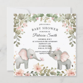 Zoete Waterverf Bloemenolifant Baby shower Kaart