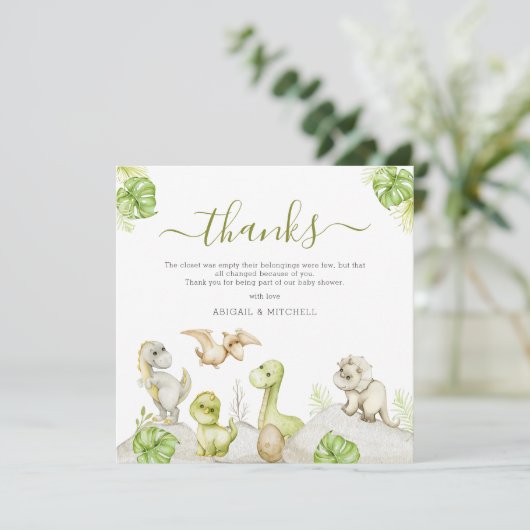 Zoete Waterverf Dinosaurus Baby shower Bedankkaart (Staand voorkant)