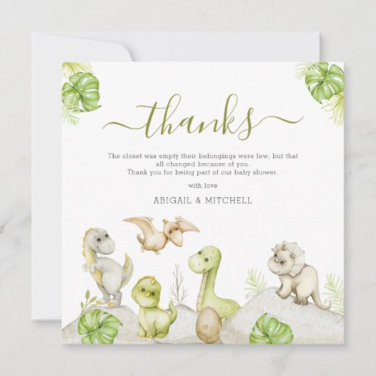Zoete Waterverf Dinosaurus Baby shower Bedankkaart (Voorkant)