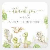 Zoete Waterverf Dinosaurus Baby shower Vierkante Sticker (Voorkant)