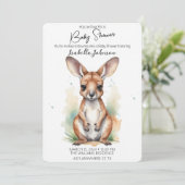 Zoete Waterverf Kangoeroe Baby shower Invitation Kaart (Staand voorkant)