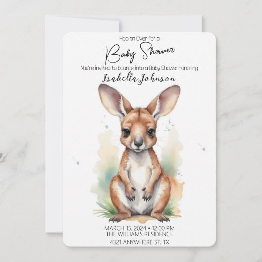Zoete Waterverf Kangoeroe Baby shower Invitation Kaart (Voorkant)