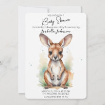 Zoete Waterverf Kangoeroe Baby shower Invitation