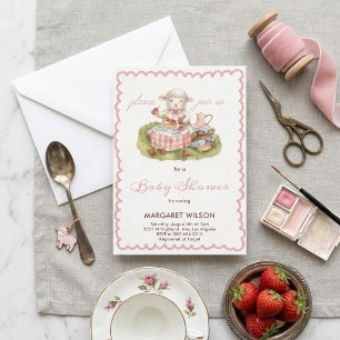 Zoete Waterverf Lammetje Picknick Gespselde Baby M Kaart