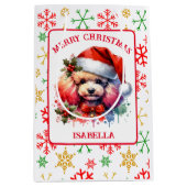 Zoete Waterverf Poedel in Santa Hat Medium Cadeauzakje (Voorkant)