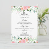 Zoete waterverf roze perzik trouwdiner menu (Staand voorkant)