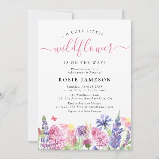 Zoete Waterverf Wildbloem Baby shower Kaart (Voorkant)