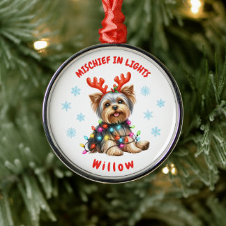 Zoete Waterverf Yorkshire Terrier Sneeuwvlokken Ho Metalen Ornament