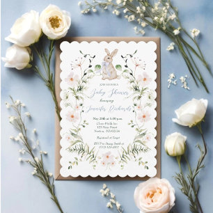 Zoete Weide Konijn & Wilde Bloemen Baby Shower Kaart