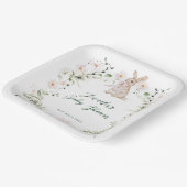 Zoete Weide Konijn & Wilde Bloemen Baby Shower Papieren Bordje (Gebogen)