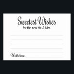 Zoete wensen voor de nieuwe Mr en Mrs Advice Kaart<br><div class="desc">Een onderdeel van het Sweetest Wishes Collectie. Deze charmante advies- en wenskaarten zijn de perfecte aanvulling op uw trouwreceptie. Het bevat de tekst "Sweetest Wishes for the new Mr and Mrs." in een werveling en bloklettertype. De kaart heeft ruimte voor gasten om hun wensen en hun naam (en) achter te...</div>