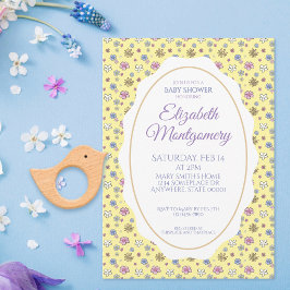 Zoete Whimsical Bloem Gele Baby Meisje Shower Kaart