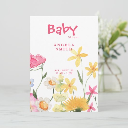 Zoete wilde bloemen kleurrijk Baby shower Kaart (Staand voorkant)