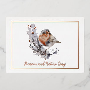 Zoete Winter vogel en sneeuw aangepaste Kerstmis Folie Feestdagenkaart