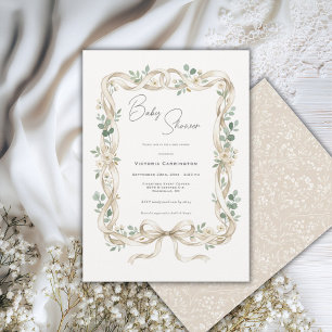 Zoete Witte Bruine Bloemige Vintage Baby Shower Kaart