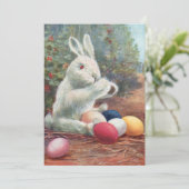 Zoete  Witte Bunny met paaseieren Feestdagenkaart (Staand voorkant)
