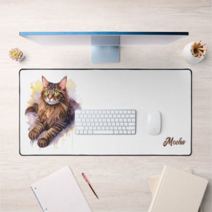 Zoete Witte Kat Aquarel Illustratie Bureaumat